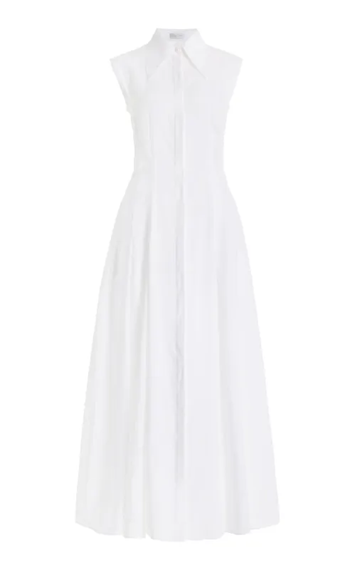 Durand Pleated Maxi Shirtdress in White Aloe Linen sold by Gabriela Hearst
