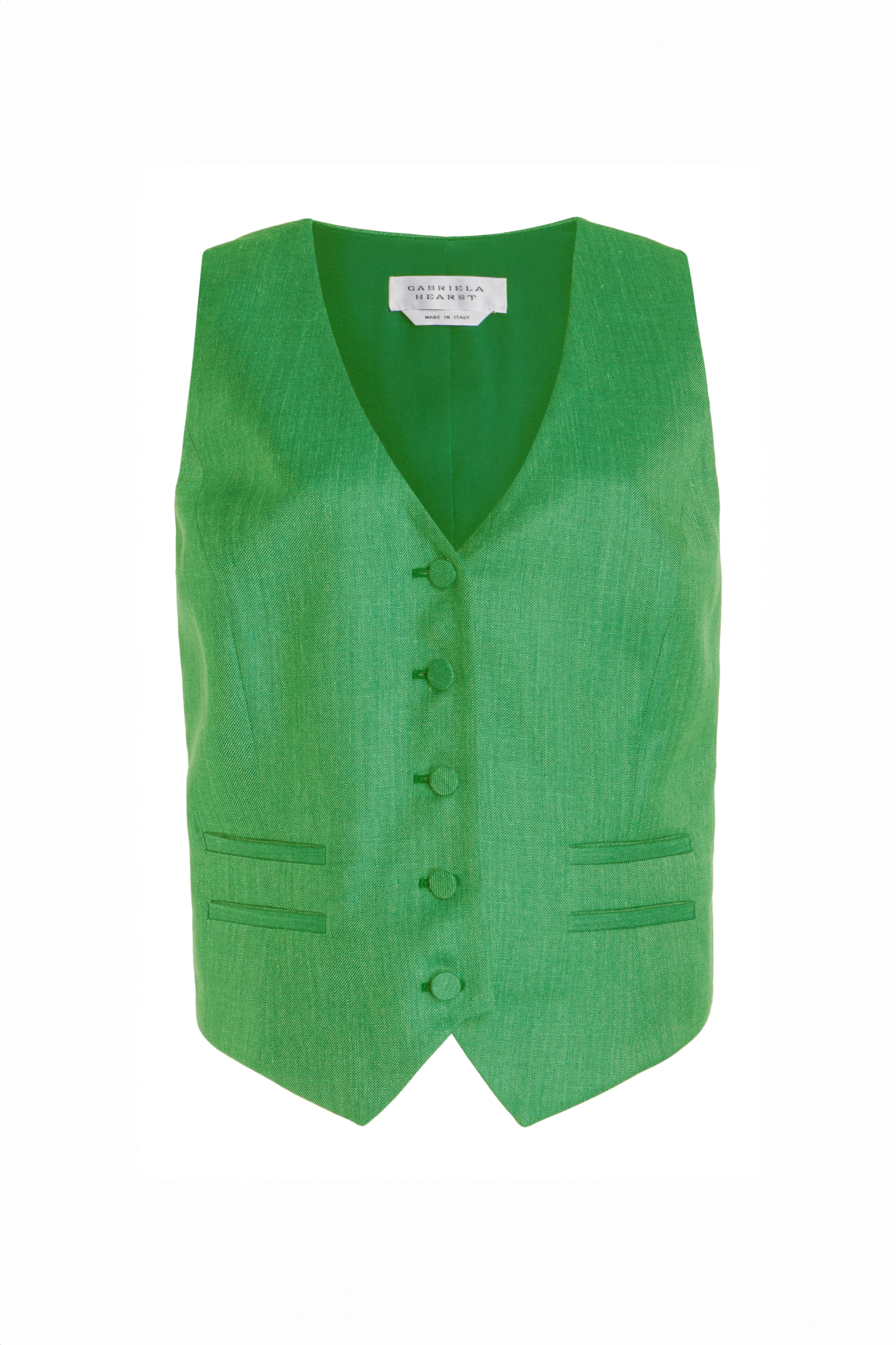 Coleridge Vest in Peridot Green Virgin Wool and Silk Linen sold by Gabriela Hearst