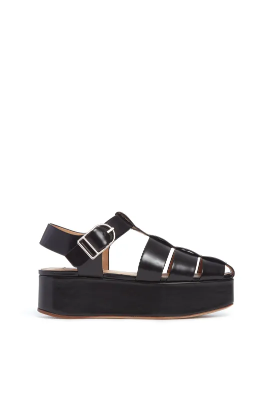 Mila Platform Sandal in Black Leather sold by Gabriela Hearst