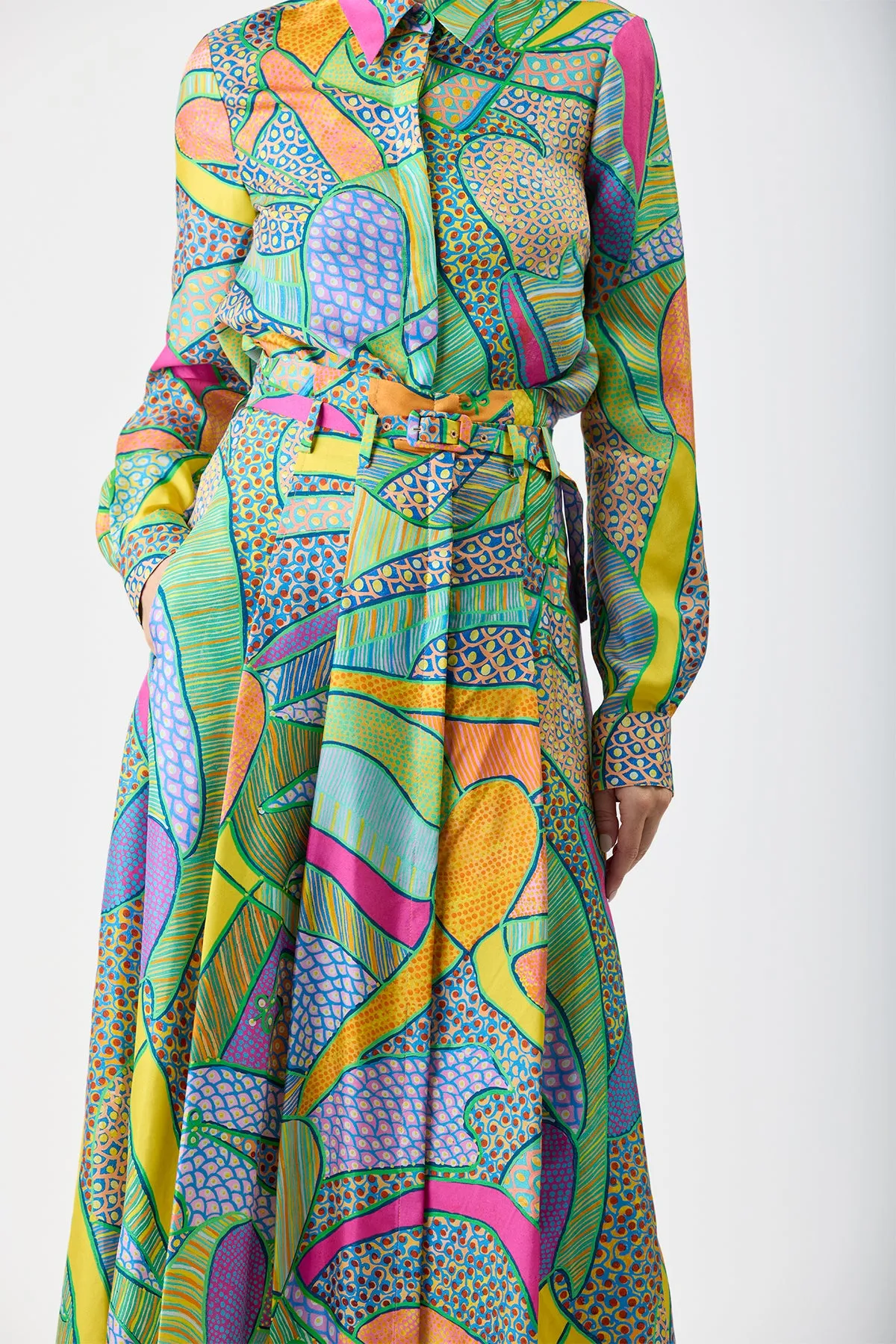 Dugald Pleated Midi Skirt in Green Multi Printed Silk Twill sold by Gabriela Hearst product image thumbnail 5