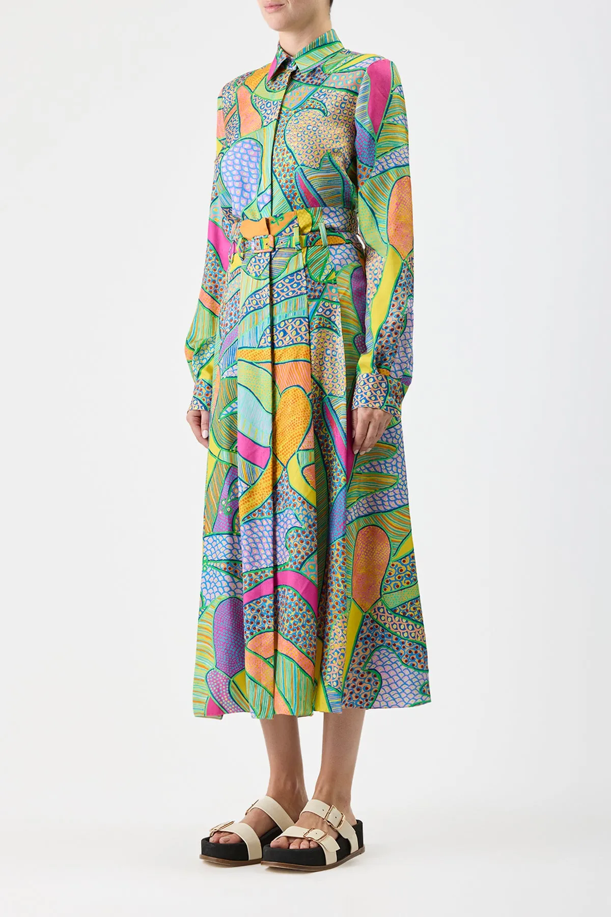 Dugald Pleated Midi Skirt in Green Multi Printed Silk Twill sold by Gabriela Hearst product image thumbnail 3