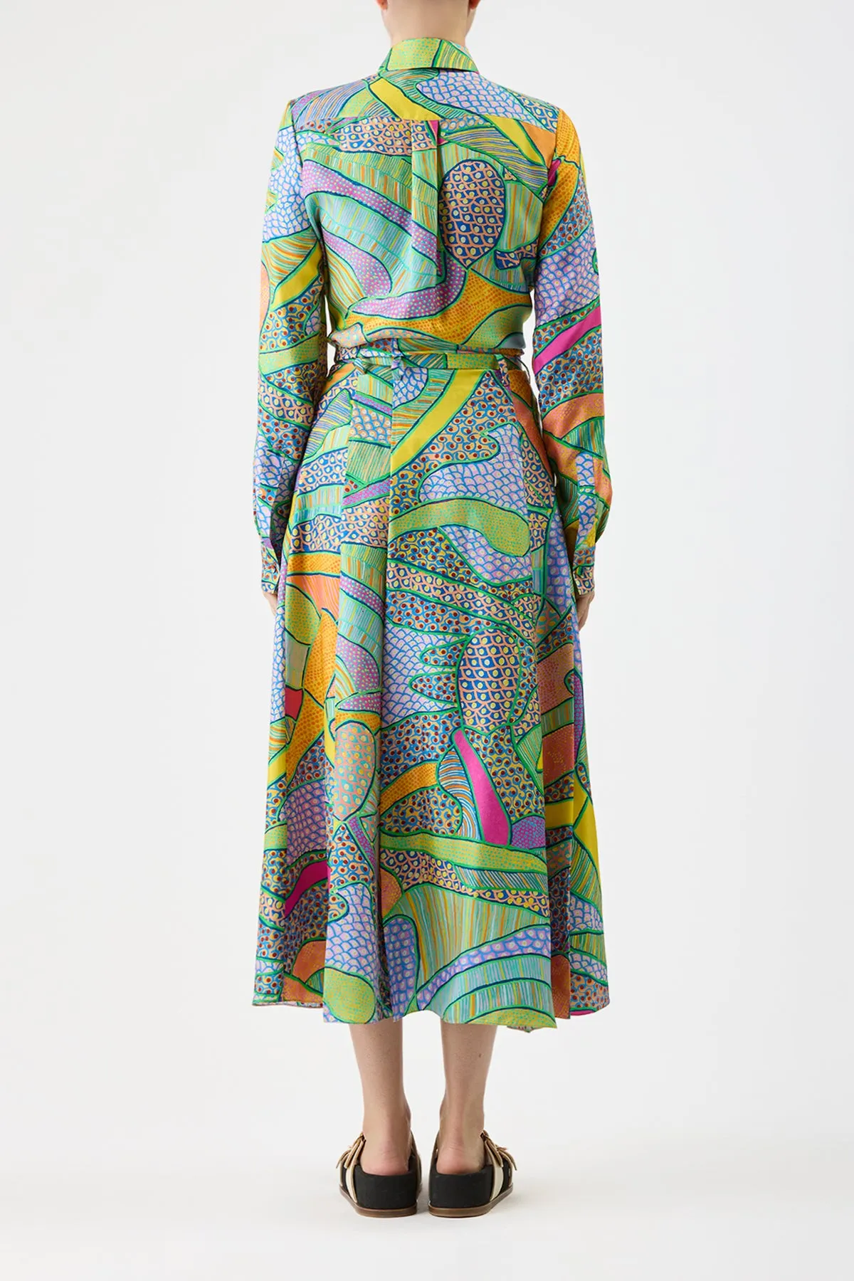 Dugald Pleated Midi Skirt in Green Multi Printed Silk Twill sold by Gabriela Hearst product image thumbnail 4