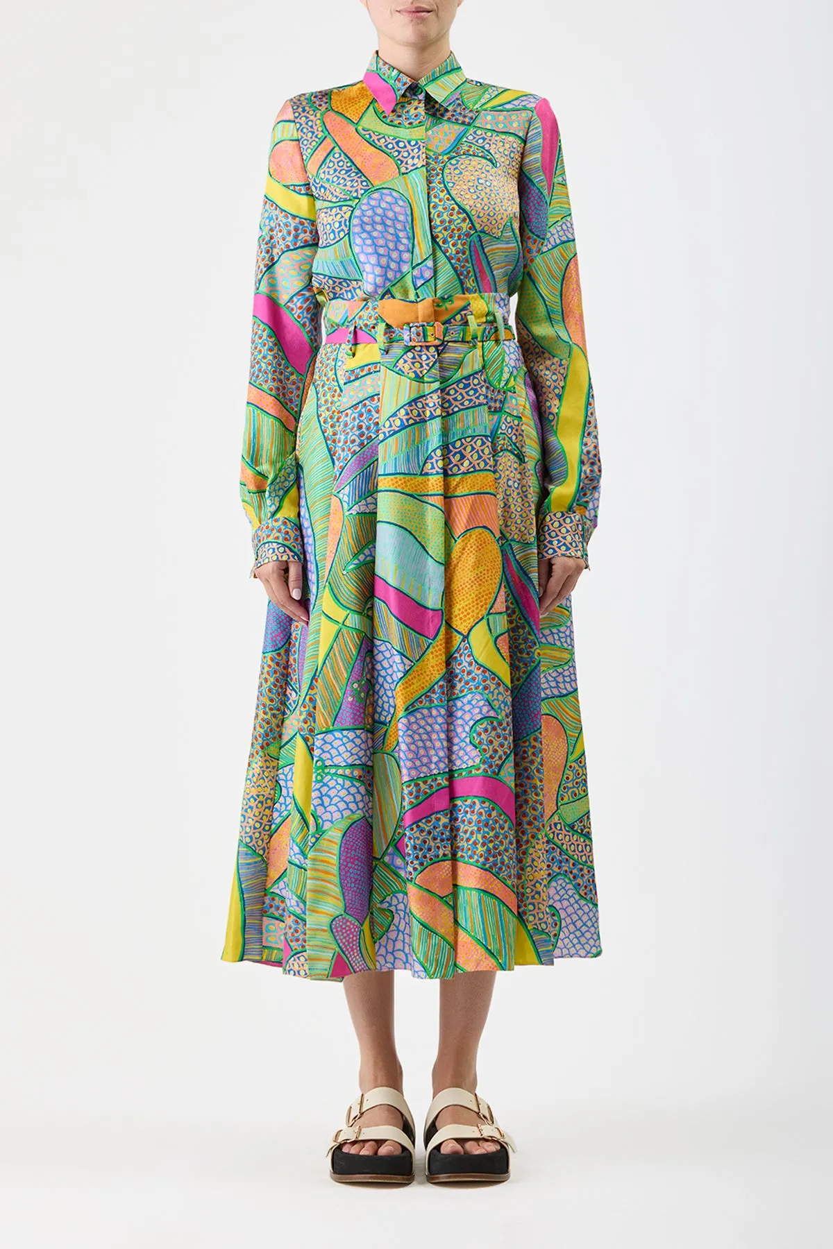 Dugald Pleated Midi Skirt in Green Multi Printed Silk Twill sold by Gabriela Hearst product image thumbnail 2