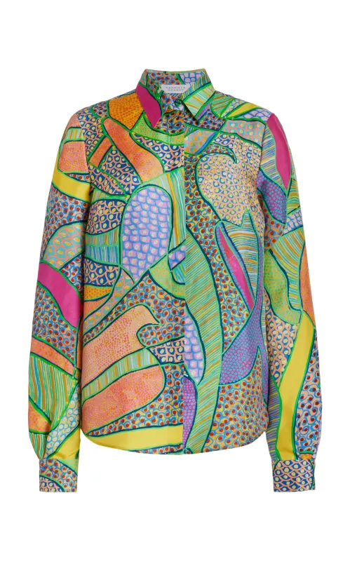 Henri Blouse in Green Multi Printed Silk Twill sold by Gabriela Hearst
