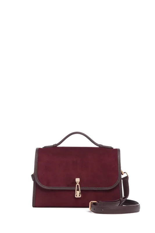 Medium Leonora Flap Bag in Bordeaux Suede sold by Gabriela Hearst