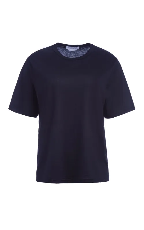 Kirby Tee in Dark Navy Cashmere sold by Gabriela Hearst