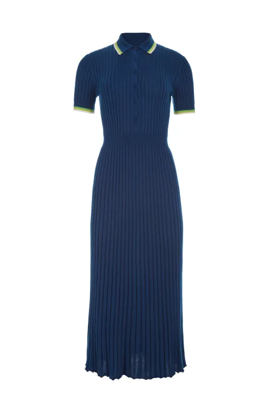 Eyot Knit Maxi Dress in Washed Denim Cashmere Silk sold by Gabriela Hearst