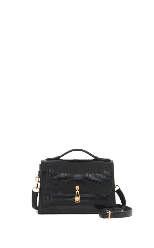 Medium Leonora Flap Bag in Black Crocodile Leather with Sunglass Pouch made by Gabriela Hearst