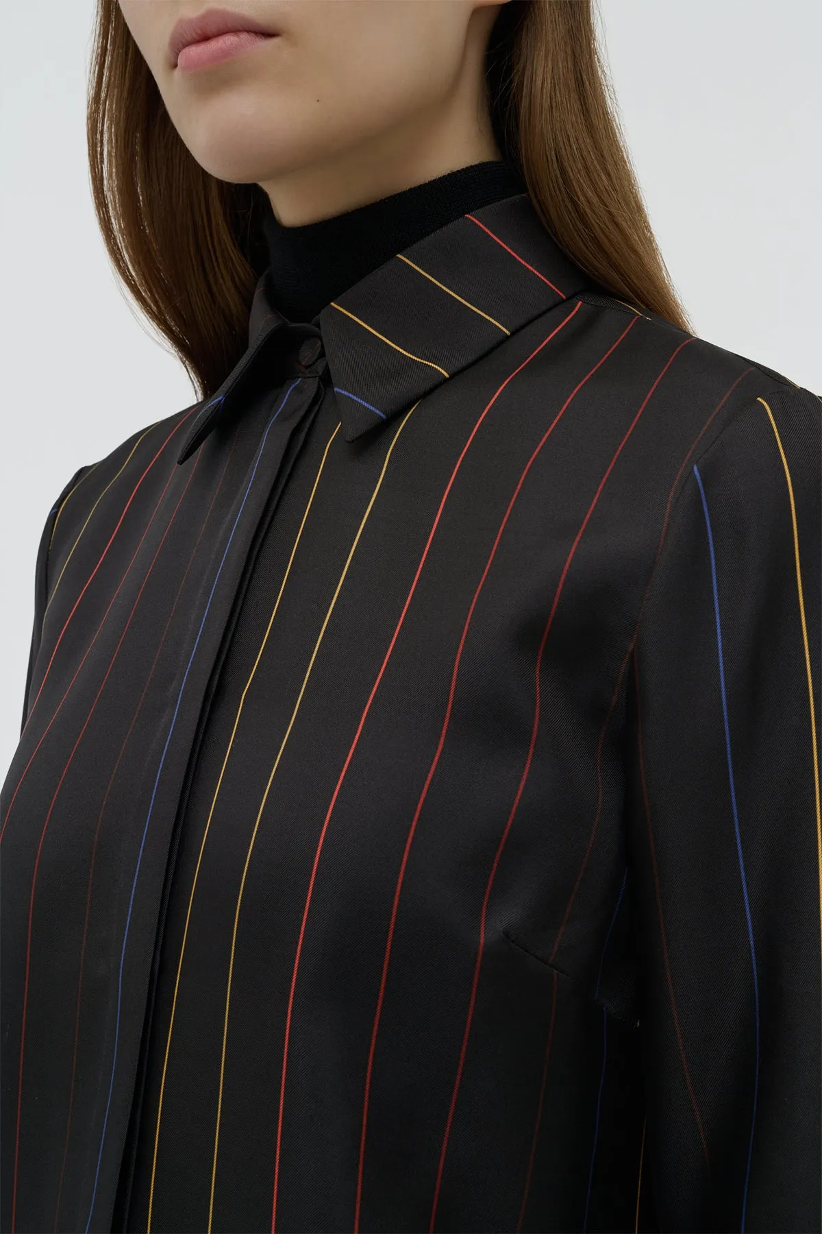 Henri Blouse in Charcoal Multi Pinstripe Silk Twill sold by Gabriela Hearst product image thumbnail 5