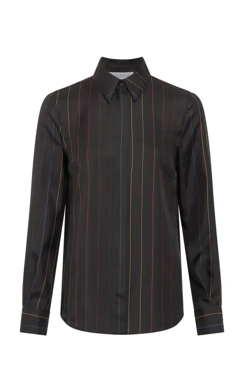 Henri Blouse in Charcoal Multi Pinstripe Silk Twill sold by Gabriela Hearst