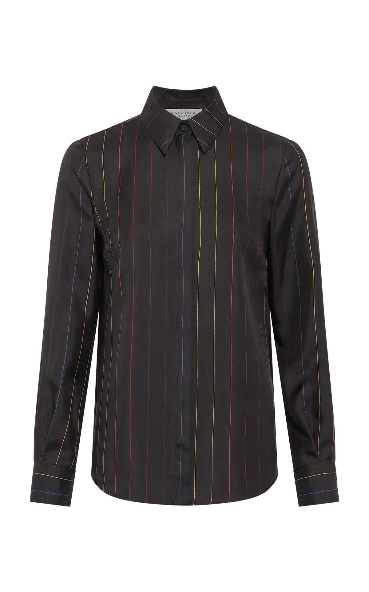 Henri Blouse in Charcoal Multi Pinstripe Silk Twill sold by Gabriela Hearst
