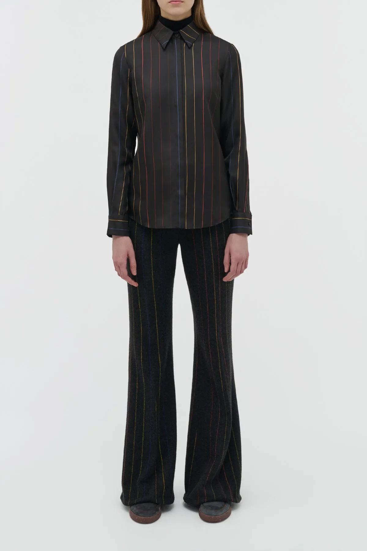 Henri Blouse in Charcoal Multi Pinstripe Silk Twill sold by Gabriela Hearst product image thumbnail 2