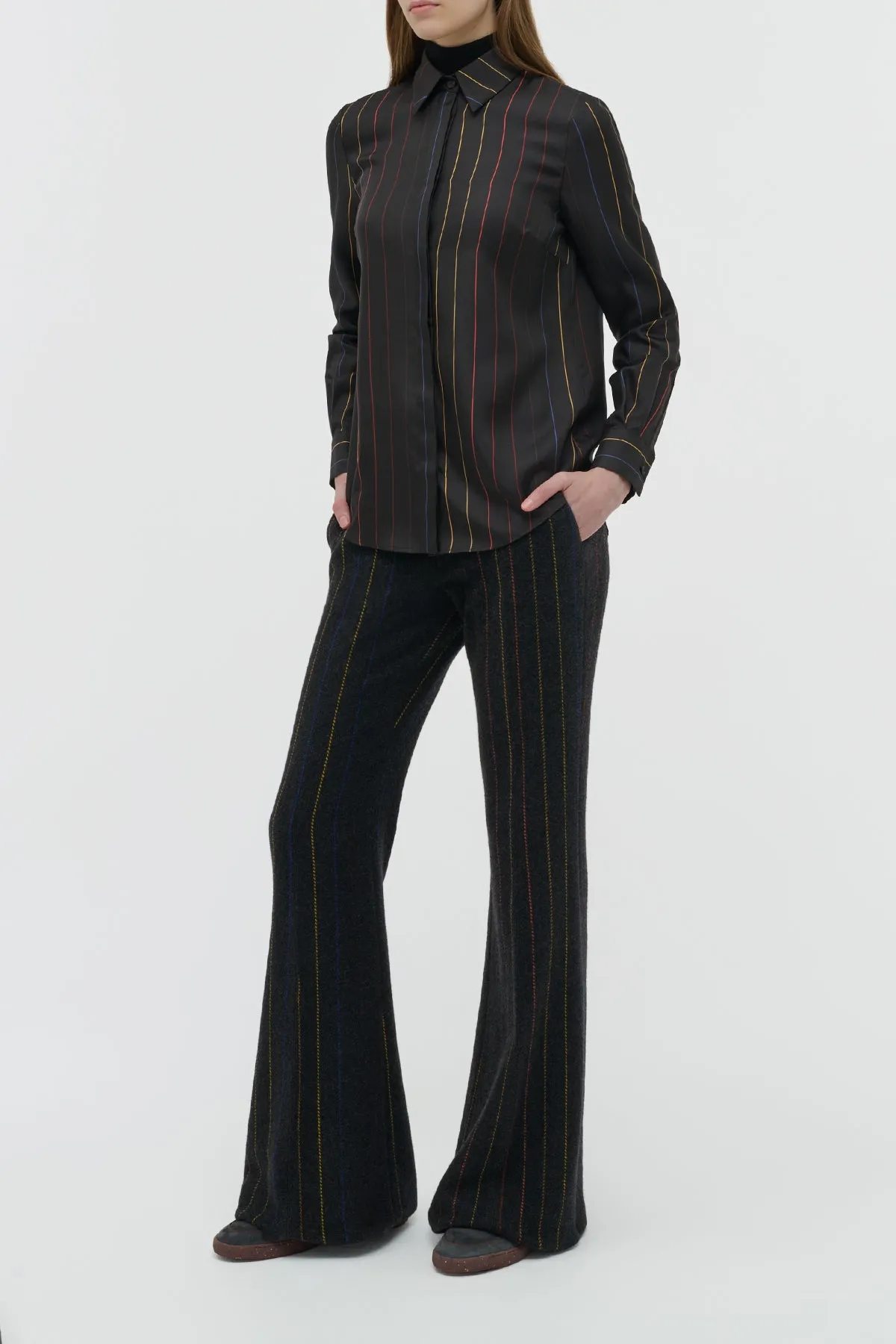 Henri Blouse in Charcoal Multi Pinstripe Silk Twill sold by Gabriela Hearst product image thumbnail 3