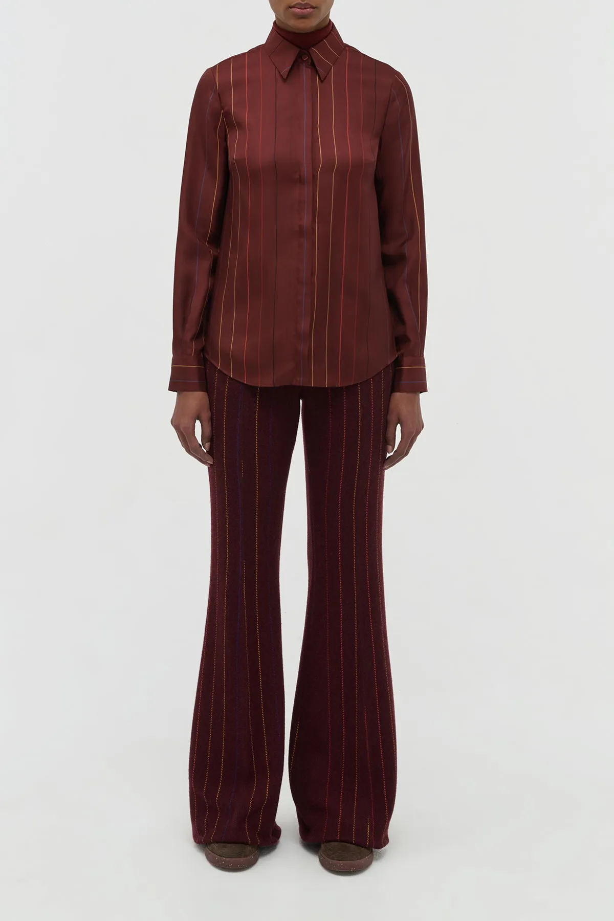 Henri Blouse in Burnt Sienna Multi Pinstripe Silk Twill sold by Gabriela Hearst product image thumbnail 2
