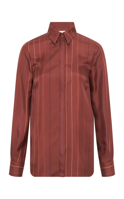 Henri Blouse in Burnt Sienna Multi Pinstripe Silk Twill sold by Gabriela Hearst