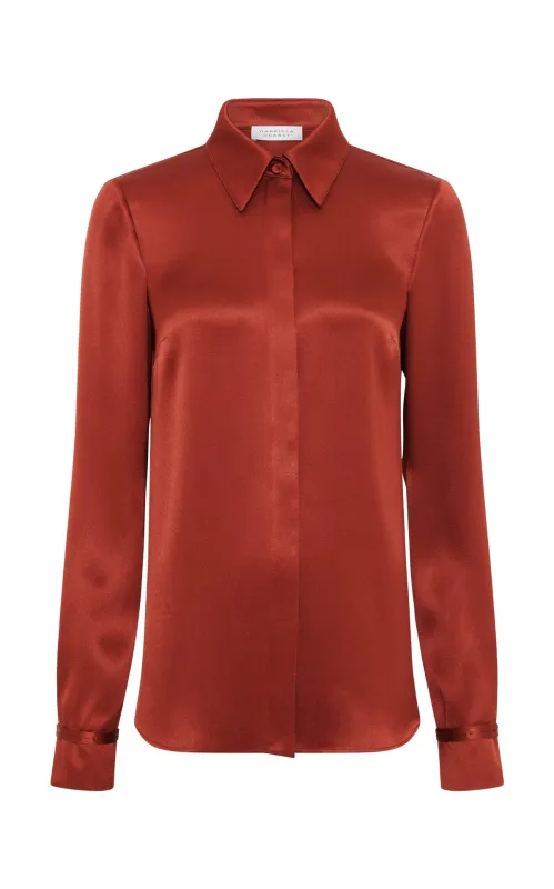 Cruz Shirt in Burnt Sienna Double Satin sold by Gabriela Hearst