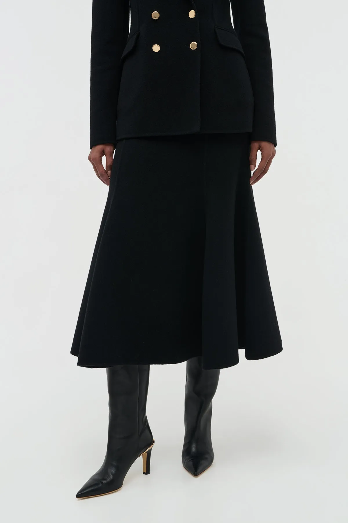 Patterson Knit Flared Midi Skirt in Black Double-Face Recycled Cashmere sold by Gabriela Hearst product image thumbnail 3
