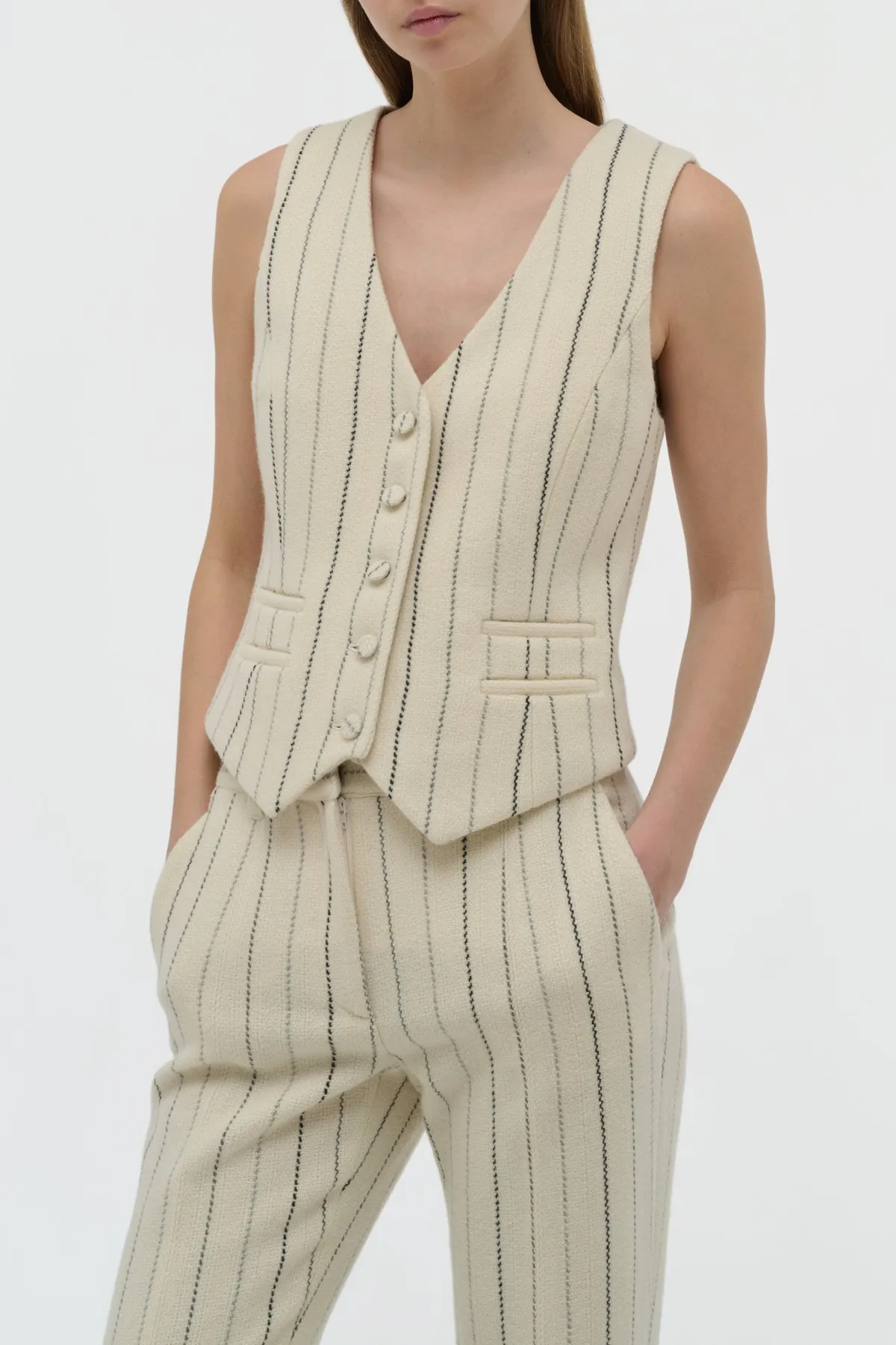 Coleridge Vest in Ivory Pinstripe Multi Wool Cashmere sold by Gabriela Hearst product image thumbnail 5