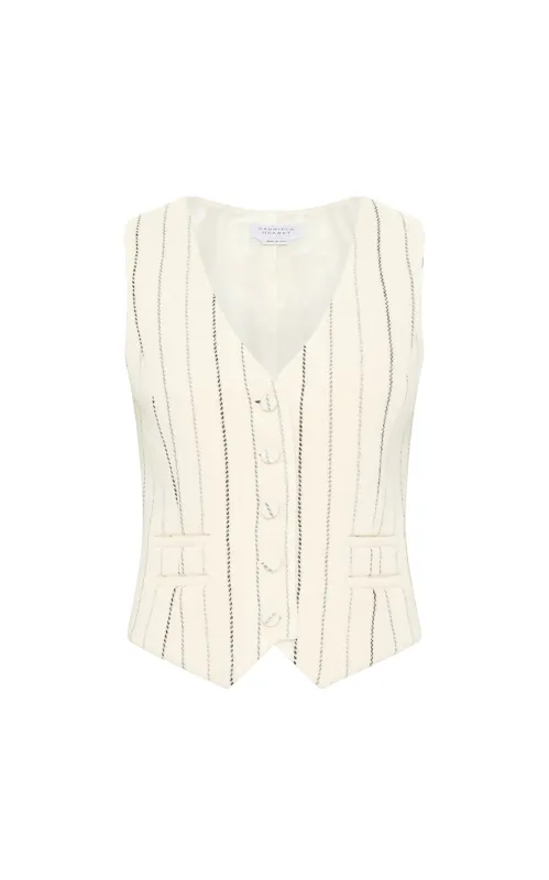 Coleridge Vest in Ivory Pinstripe Multi Wool Cashmere sold by Gabriela Hearst