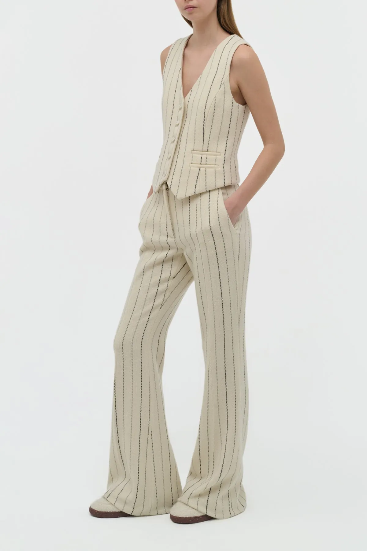 Coleridge Vest in Ivory Pinstripe Multi Wool Cashmere sold by Gabriela Hearst product image thumbnail 3
