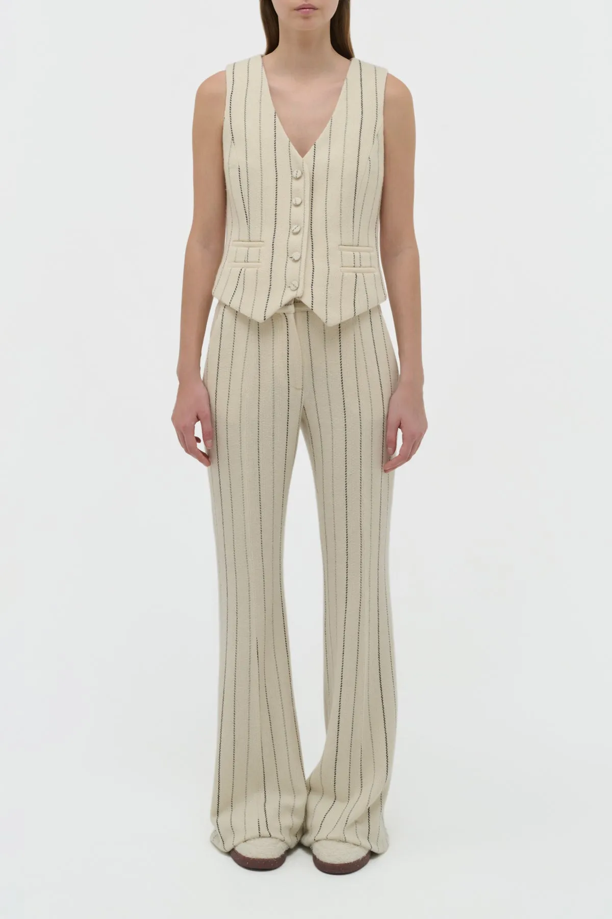Coleridge Vest in Ivory Pinstripe Multi Wool Cashmere sold by Gabriela Hearst product image thumbnail 2