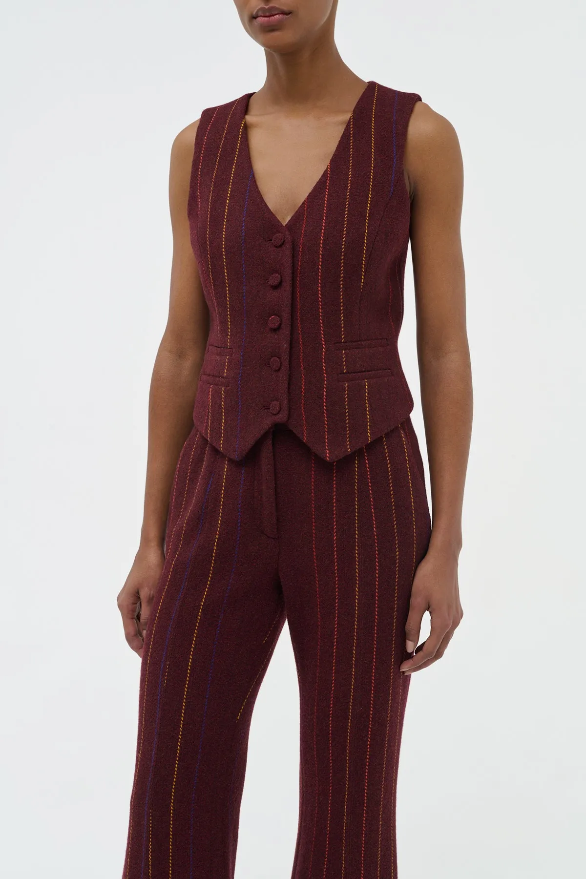 Coleridge Vest in Burnt Sienna Mutli Pinstripe Wool Cashmere sold by Gabriela Hearst product image thumbnail 5