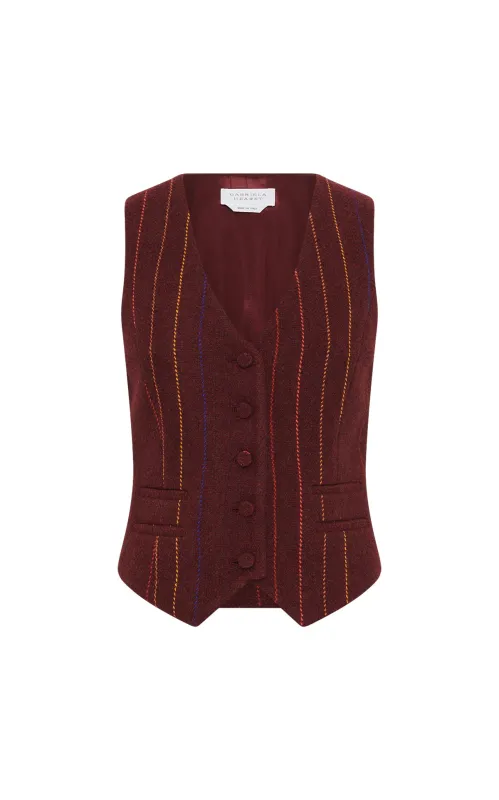 Coleridge Vest in Burnt Sienna Mutli Pinstripe Wool Cashmere sold by Gabriela Hearst