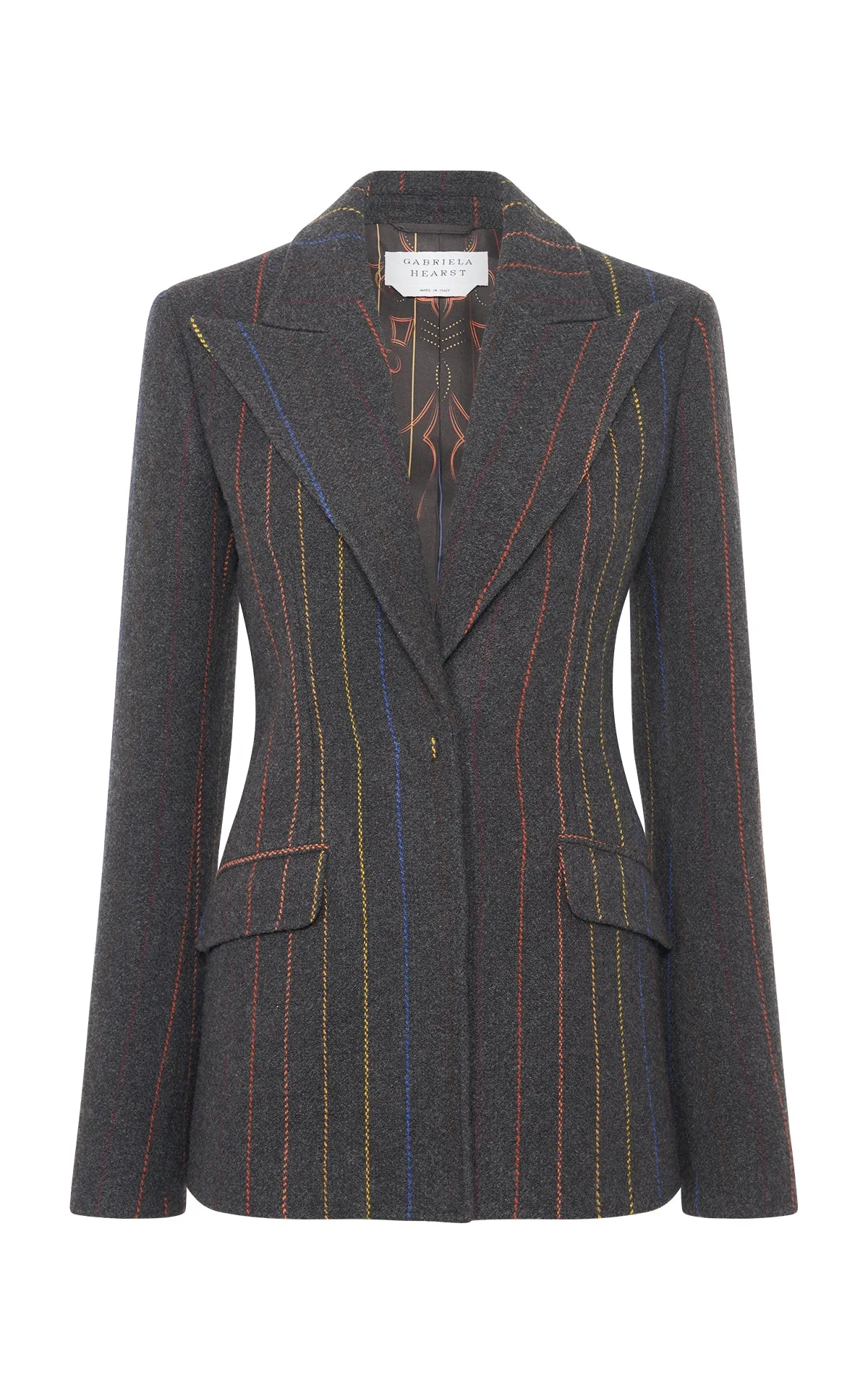 Leiva Blazer in Charcoal Multi Pinstripe Wool Cashmere sold by Gabriela Hearst