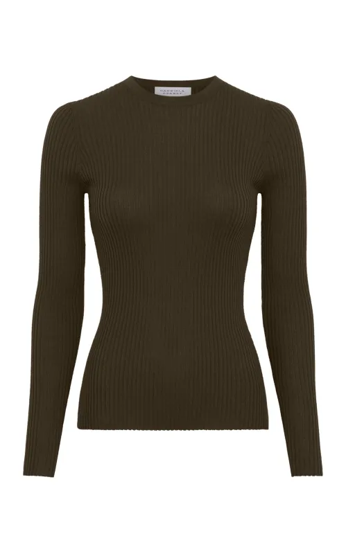 Browning Knit Sweater in Olive Cashmere Silk sold by Gabriela Hearst