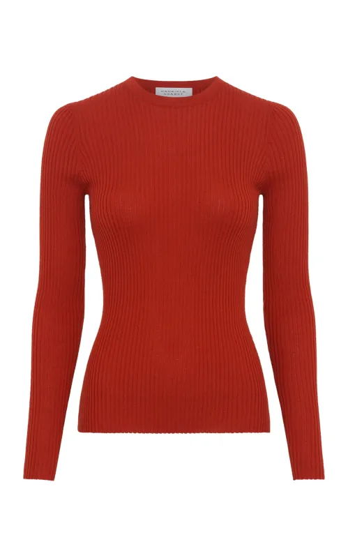 Browning Knit Sweater in Antelope Orange Cashmere Silk sold by Gabriela Hearst