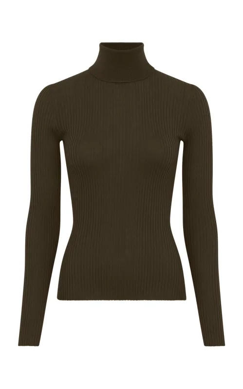 Peppe Knit Turtleneck in Olive Cashmere Silk sold by Gabriela Hearst