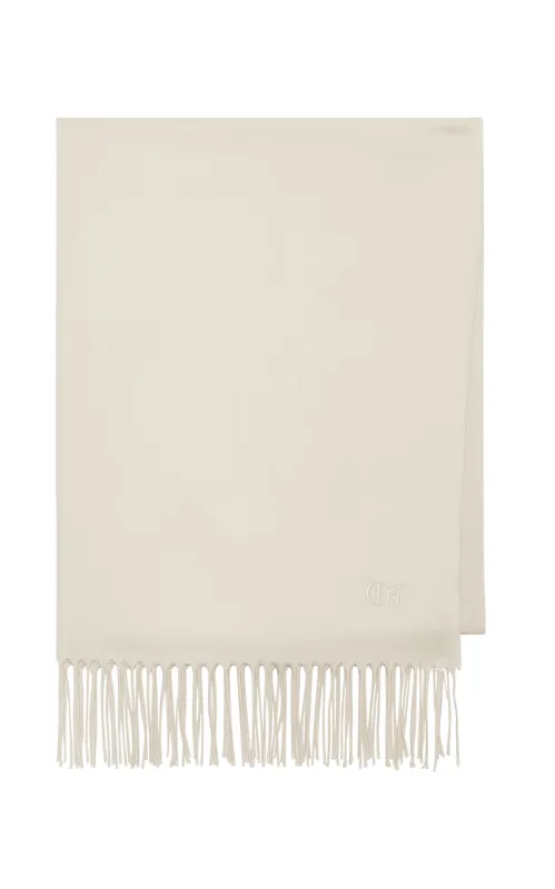 Blaine Fringe Scarf in Ivory Brushed Silk Cashmere sold by Gabriela Hearst