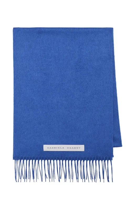 Blaine Fringe Scarf in Cobalt Brushed Silk Cashmere sold by Gabriela Hearst
