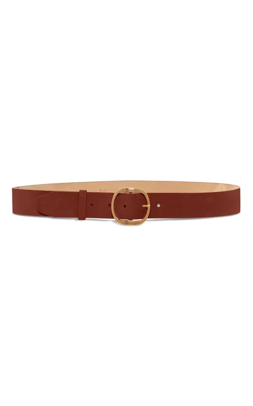 Elster Buckle Belt in Rust Suede sold by Gabriela Hearst