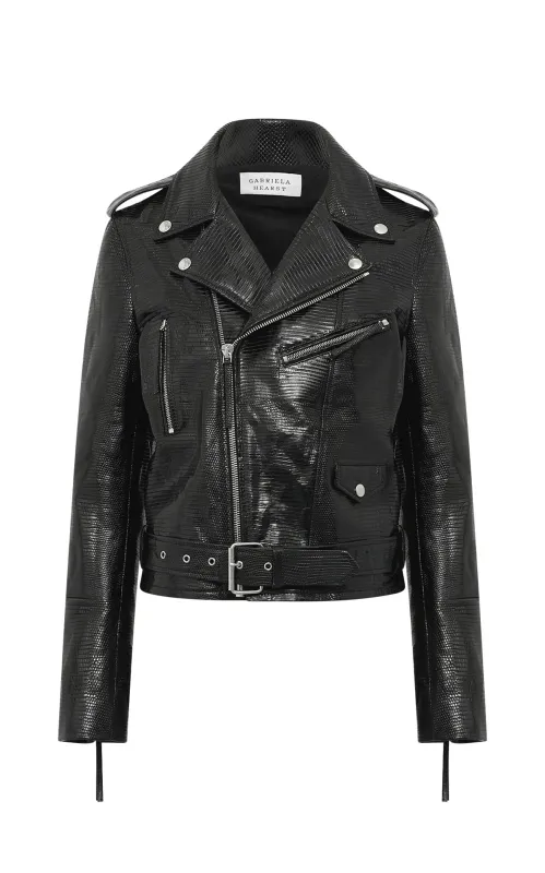 Anton Biker Jacket in Black Lizard sold by Gabriela Hearst