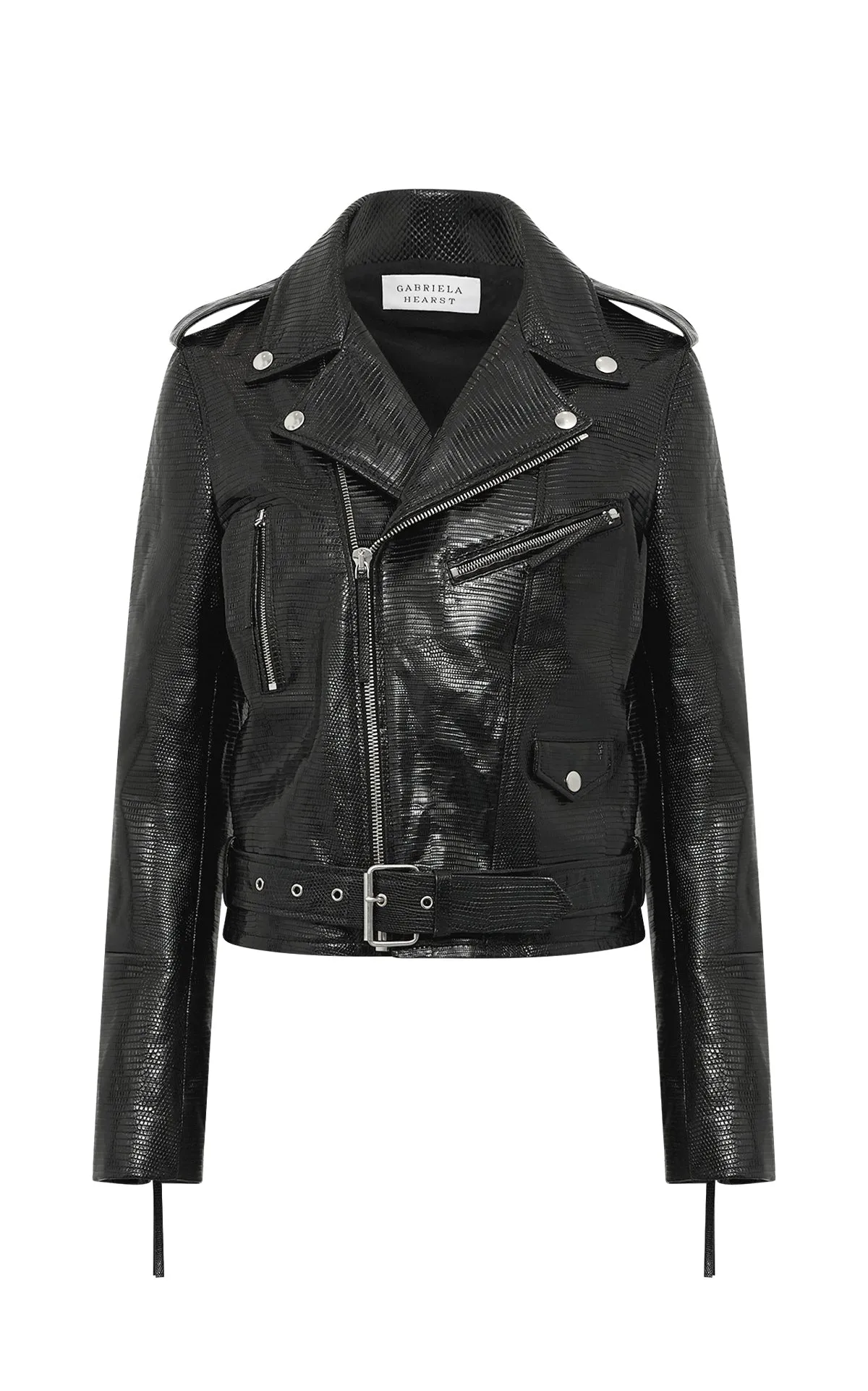 Anton Biker Jacket in Black Lizard sold by Gabriela Hearst