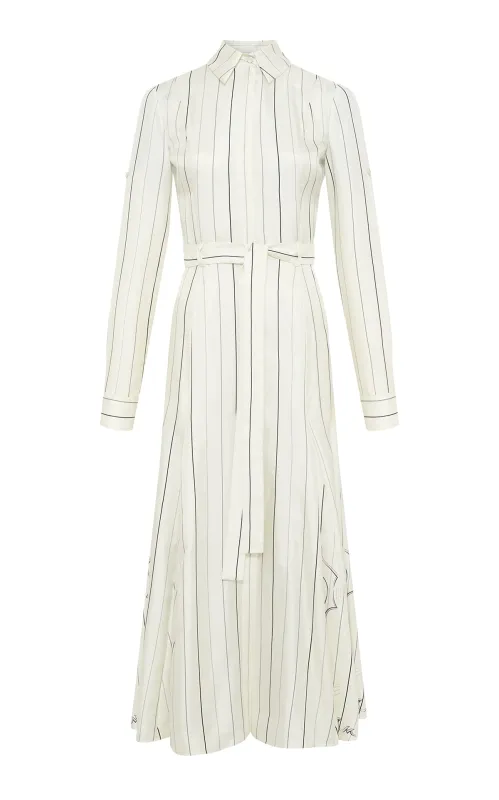 Galway Shirtdress in Ivory Multi Pinstripe Silk Twill sold by Gabriela Hearst
