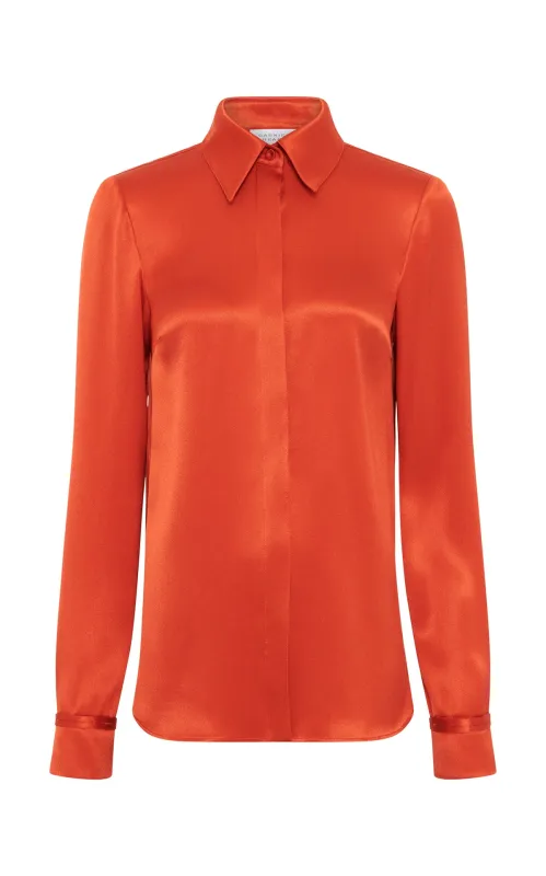 Cruz Shirt in Antelope Orange Double Satin sold by Gabriela Hearst