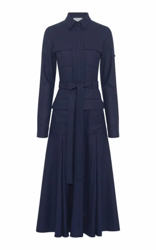 Meyer Shirtdress in Navy Wool Cashmere Flannel sold by Gabriela Hearst