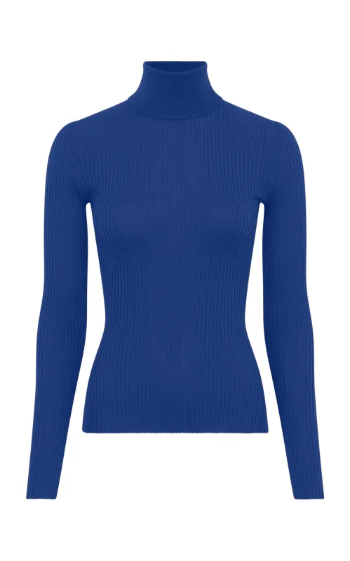 Peppe Knit Turtleneck in Cobalt Cashmere Silk sold by Gabriela Hearst