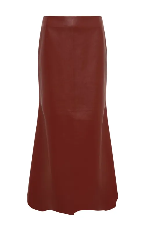 Edwardo Raw Cut Midi Skirt in Burnt Sienna Soft Leather made by Gabriela Hearst