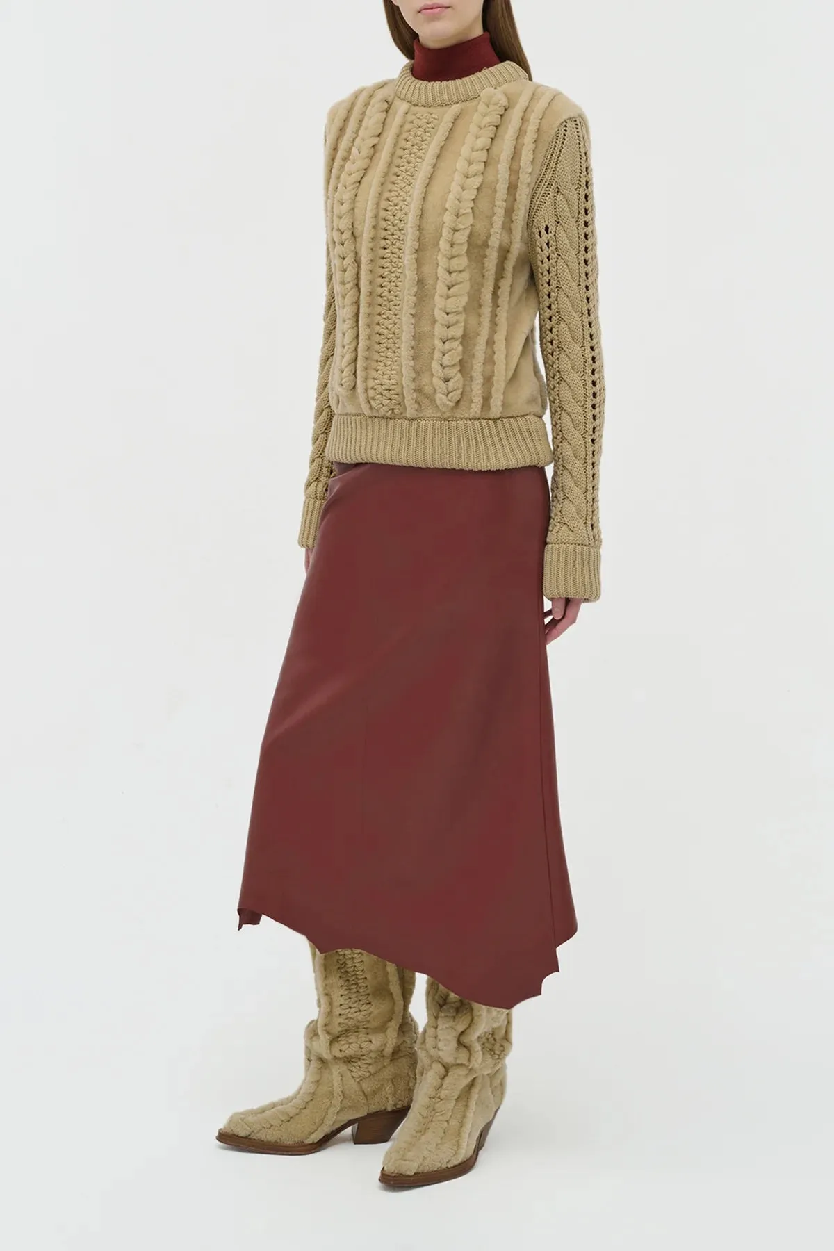 Edwardo Raw Cut Midi Skirt in Burnt Sienna Soft Leather sold by Gabriela Hearst product image thumbnail 5
