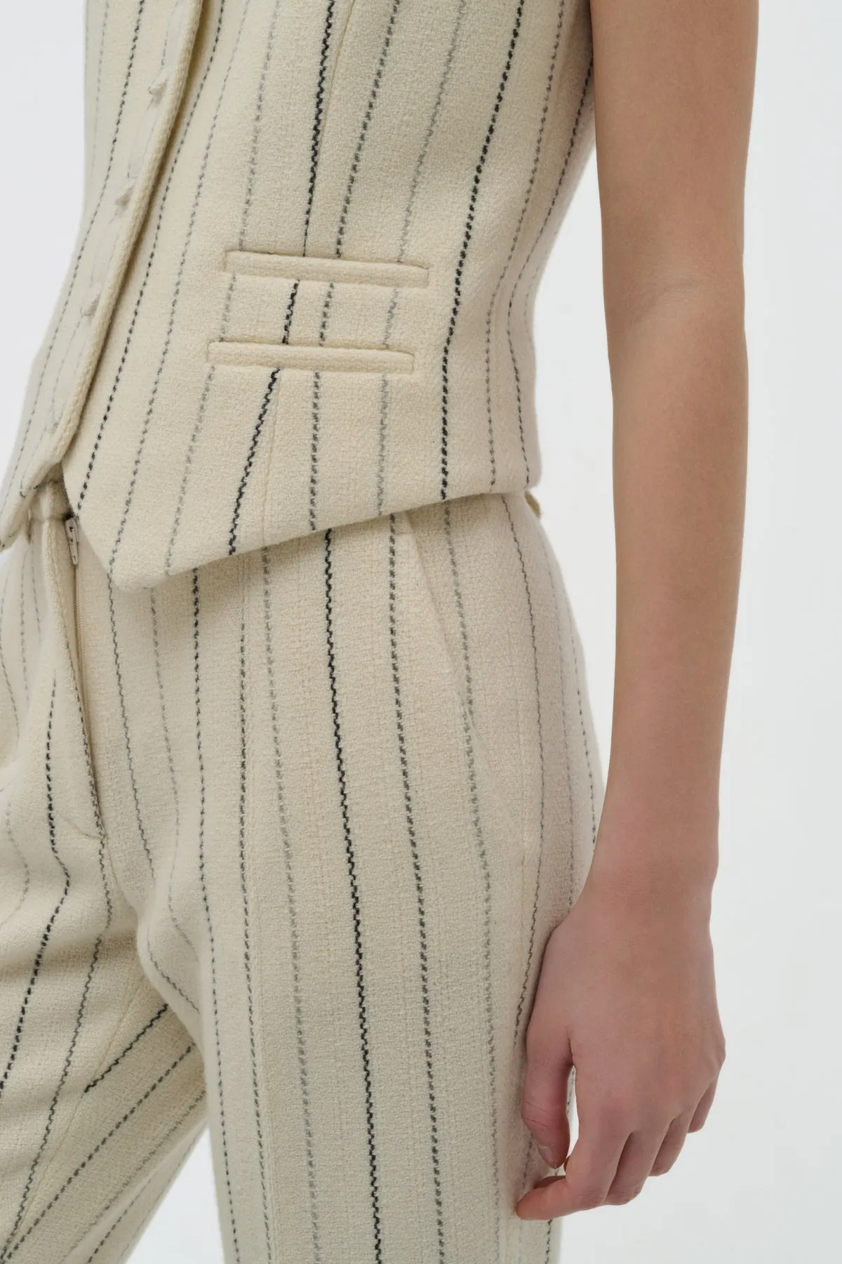 Rhein Flare Pant in Ivory Multi Pinstripe Wool Cashmere sold by Gabriela Hearst product image thumbnail 5