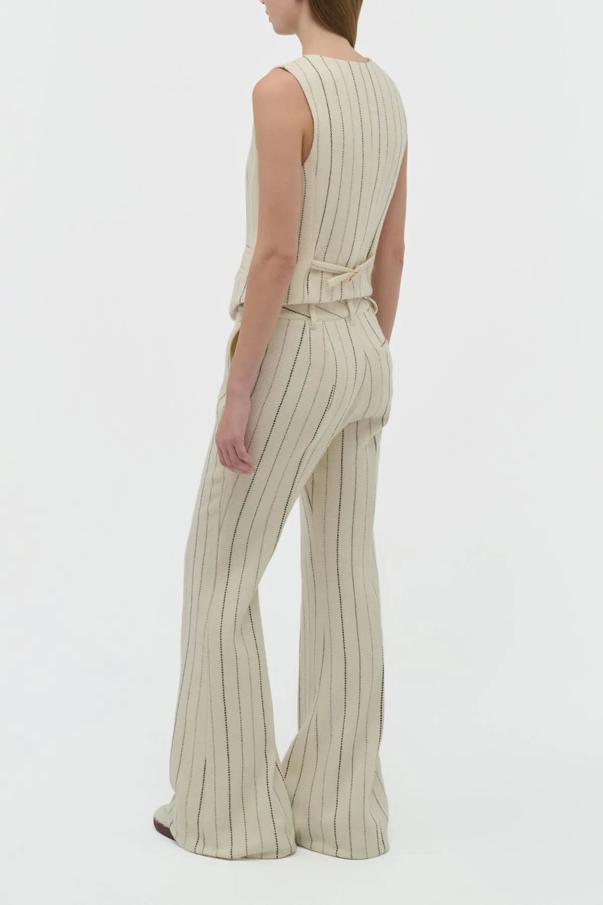 Rhein Flare Pant in Ivory Multi Pinstripe Wool Cashmere sold by Gabriela Hearst product image thumbnail 4