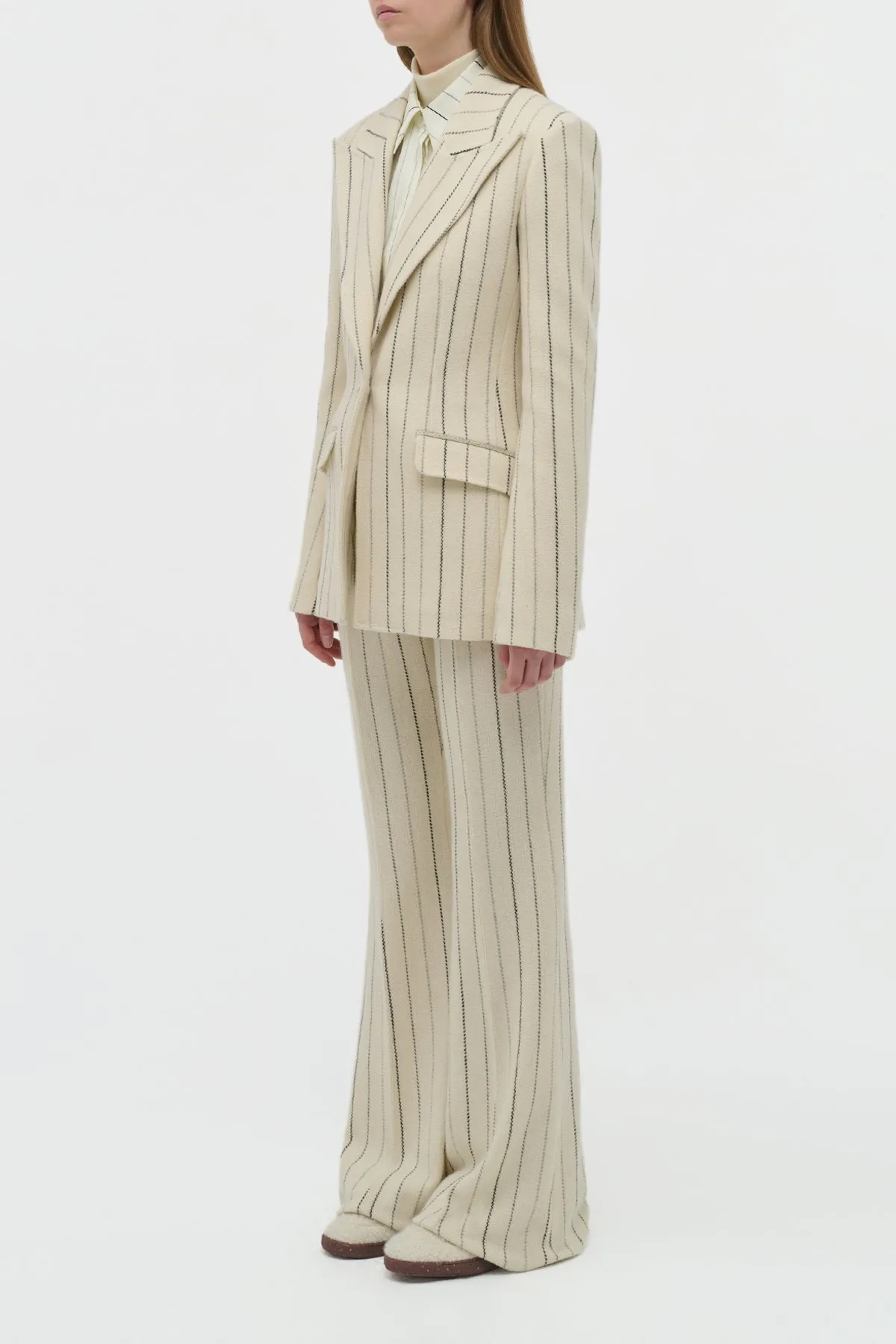 Leiva Blazer in Ivory Multi Pinstripe Wool Cashmere sold by Gabriela Hearst product image thumbnail 3