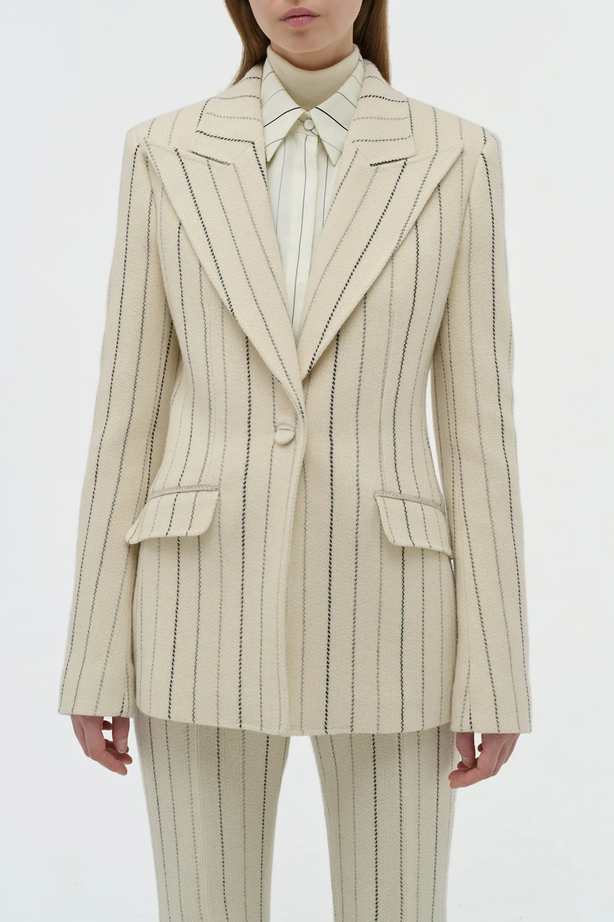 Leiva Blazer in Ivory Multi Pinstripe Wool Cashmere sold by Gabriela Hearst product image thumbnail 5