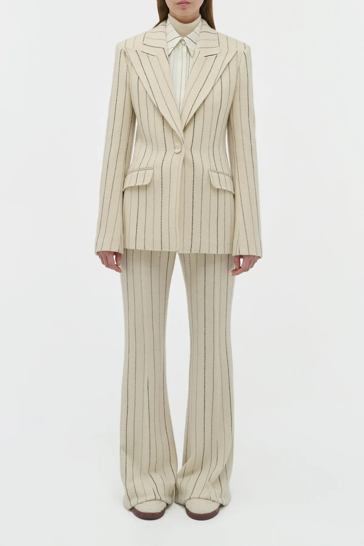 Leiva Blazer in Ivory Multi Pinstripe Wool Cashmere sold by Gabriela Hearst product image thumbnail 2