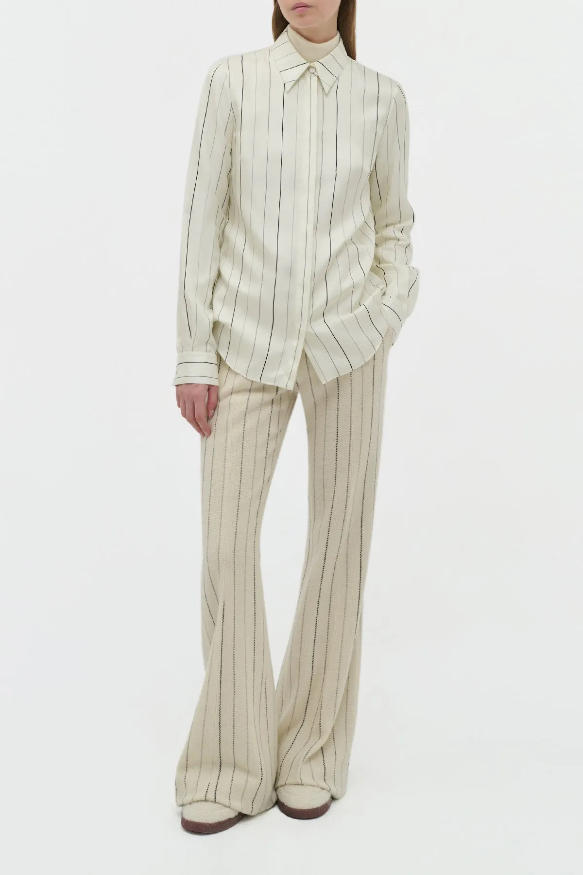 Henri Blouse in Ivory Multi Pinstripe Silk Twill sold by Gabriela Hearst product image thumbnail 2