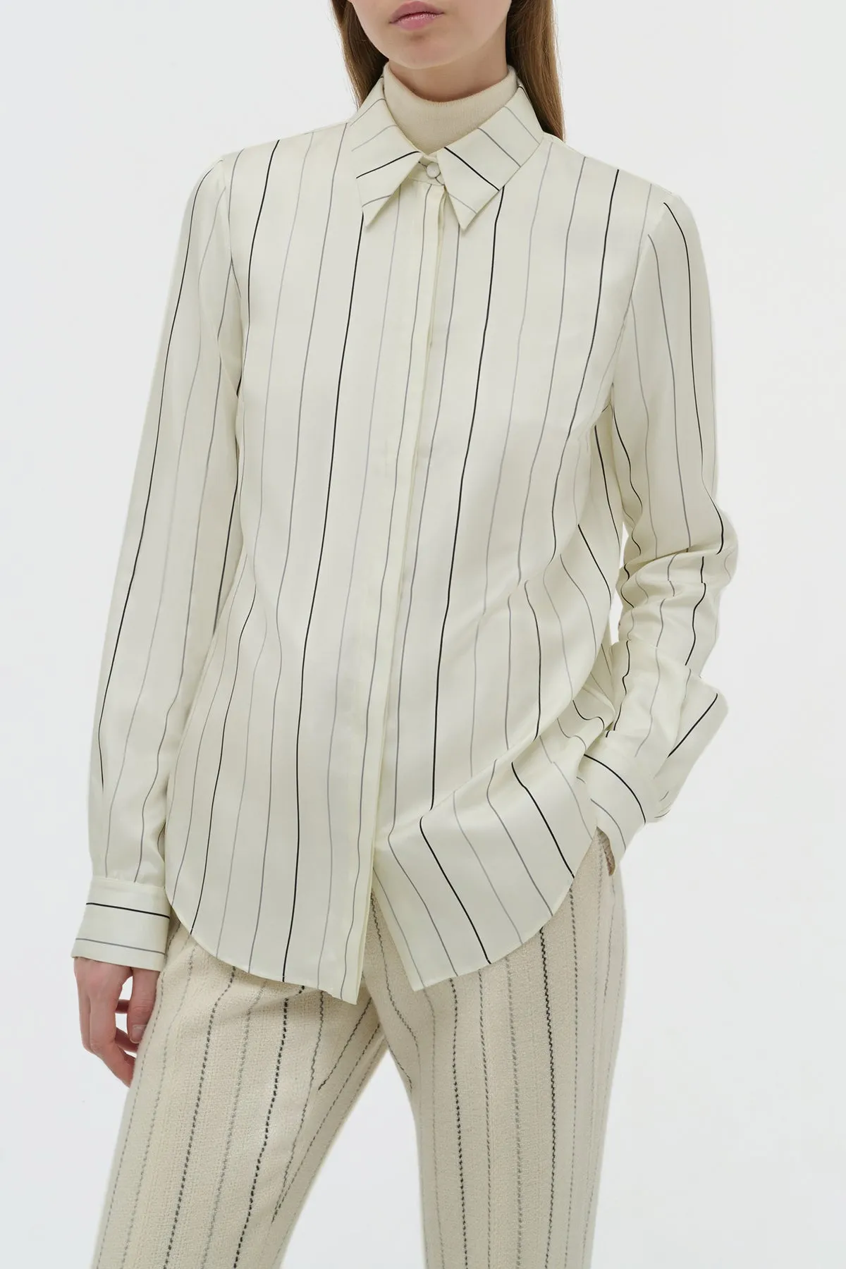 Henri Blouse in Ivory Multi Pinstripe Silk Twill sold by Gabriela Hearst product image thumbnail 5