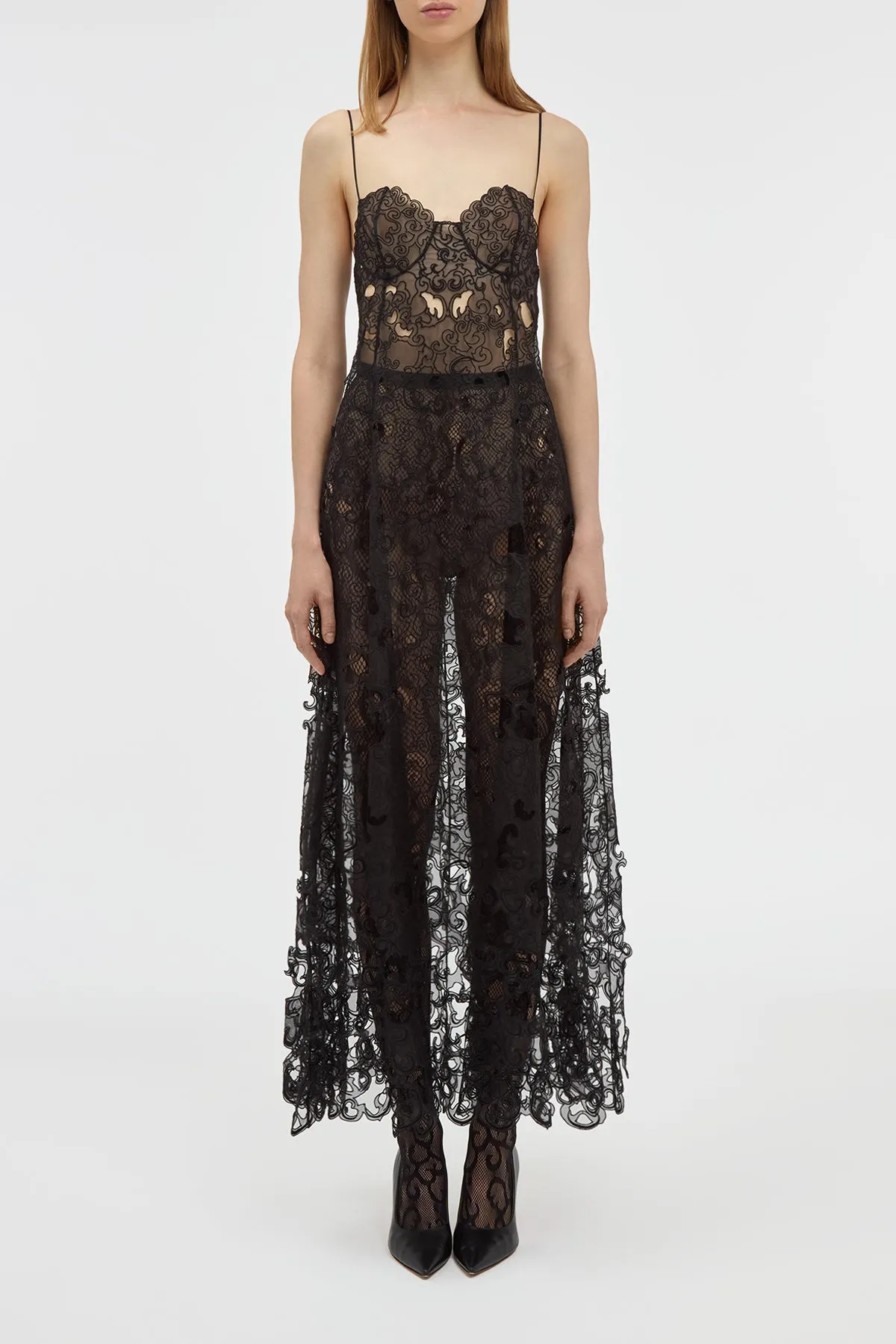 Luma Slip Midi Dress in Black Silk Organza Lace sold by Gabriela Hearst product image thumbnail 2